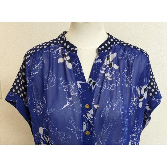 Anthropologie LEIFNOTES "Times Two" Polka Dot Floral Tie Front Blouse Size 8 - Picture 2 of 10